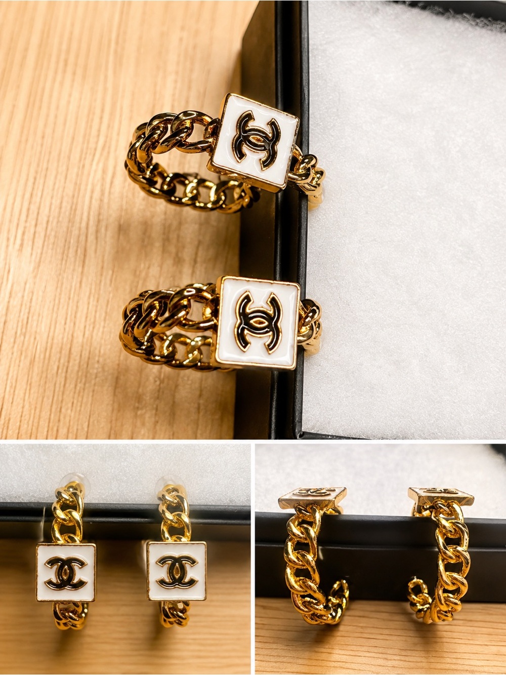 Gold finish with white logo hoops